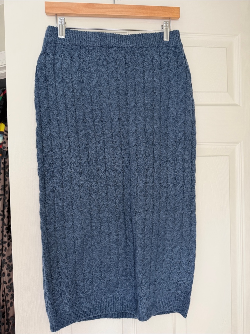 Anthropologie Cable-Knit Midi Skirt in Dusty Blue